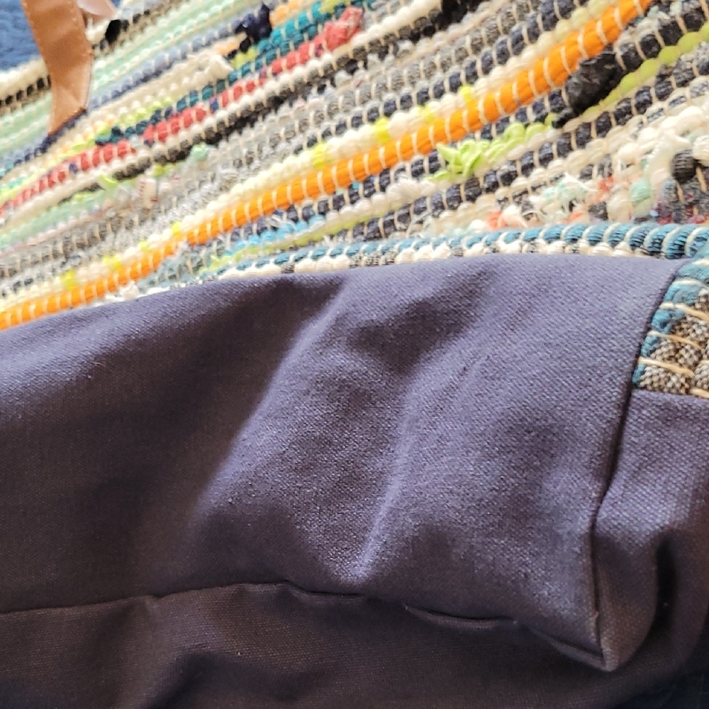 Multicolor Woven Tote Bag with Tan Handles - Picture 8 of 12
